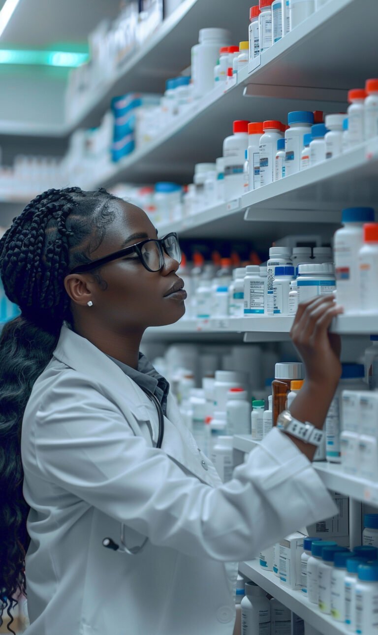 portrait female pharmacist working drugstore (2)